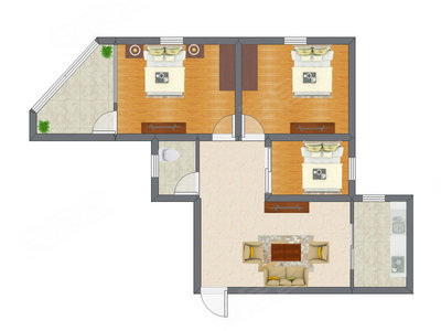 3室1厅 65.12平米