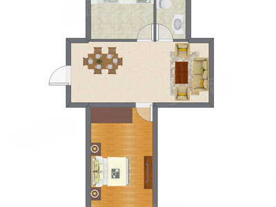 1室1厅 44.55平米户型图