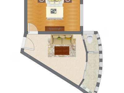 1室1厅 47.83平米户型图