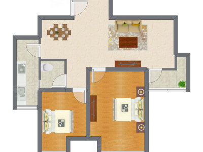 2室2厅 91.37平米户型图