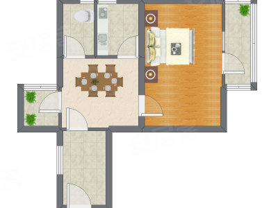 1室1厅 53.67平米户型图