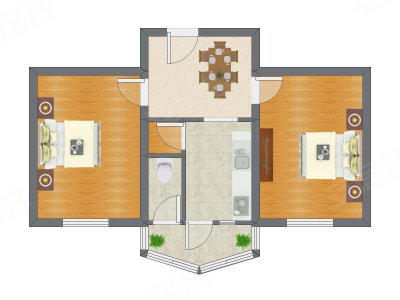 2室1厅 67.14平米户型图