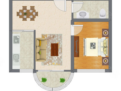1室2厅 55.47平米户型图