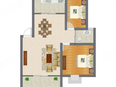 2室1厅 60.19平米户型图