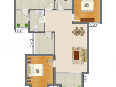 2室2厅 75.00平米户型图