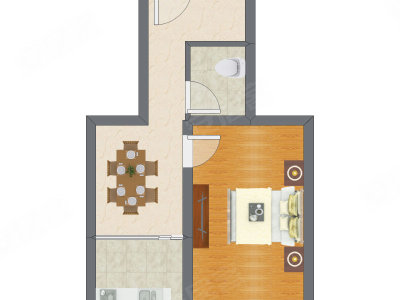 1室1厅 34.11平米户型图