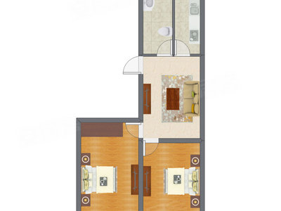 2室1厅 76.00平米户型图