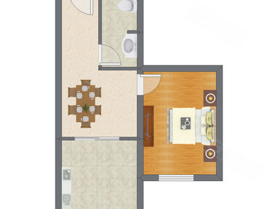 1室1厅 53.56平米户型图