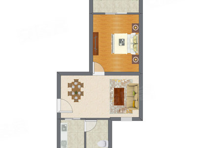 1室2厅 57.42平米户型图