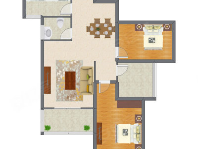 2室2厅 88.39平米户型图