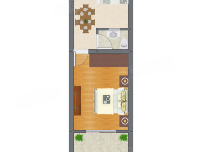 1室1厅 23.64平米户型图