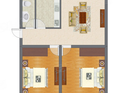 2室1厅 57.13平米户型图