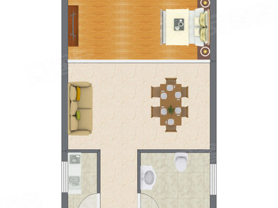 1室1厅 44.48平米户型图