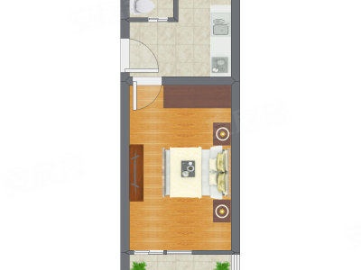 1室0厅 33.89平米户型图