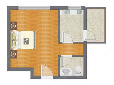 1室0厅 43.95平米户型图