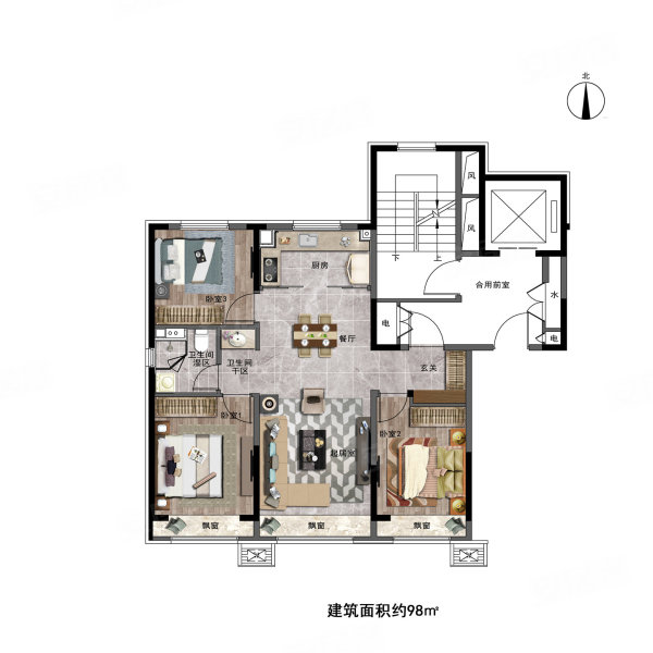 万科向日葵3室2厅1卫98㎡南北65万