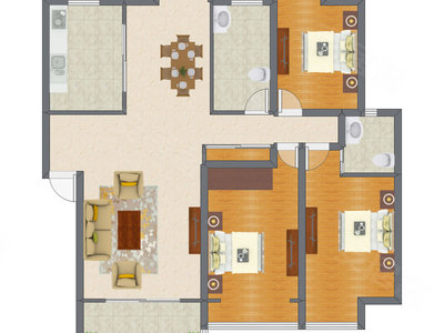 3室2厅 156.17平米户型图