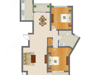 2室2厅 94.76平米户型图