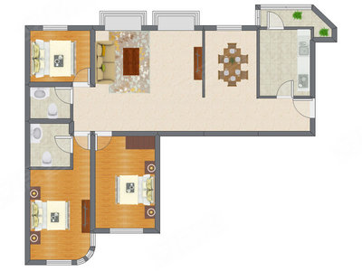 3室1厅 93.63平米户型图