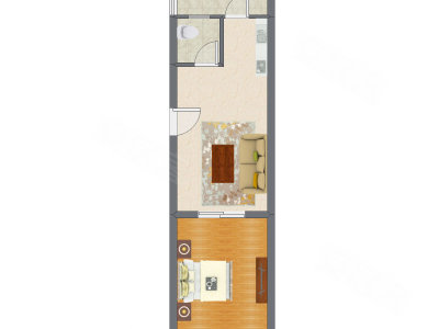 1室1厅 56.06平米户型图