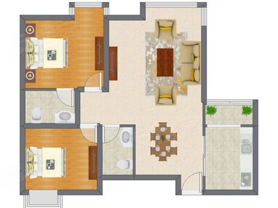 2室2厅 101.83平米户型图