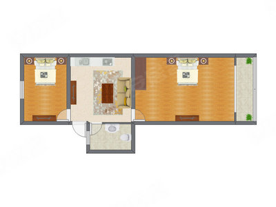 2室1厅 56.22平米户型图