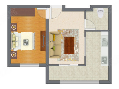 1室1厅 57.23平米户型图