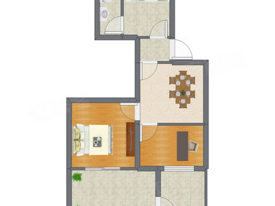 2室1厅 47.36平米户型图