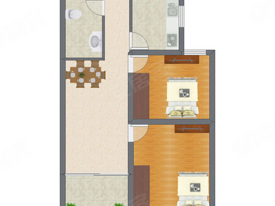 2室1厅 57.37平米户型图