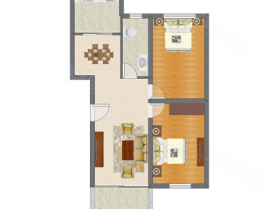 2室2厅 64.23平米户型图