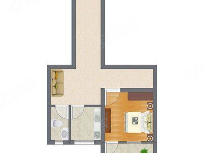 1室1厅 34.28平米户型图