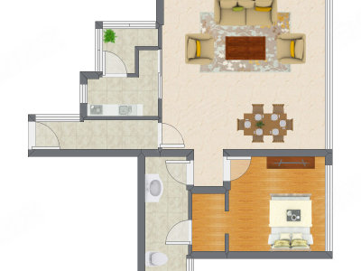 1室2厅 89.00平米户型图