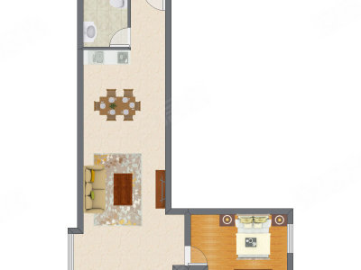 1室2厅 57.25平米户型图