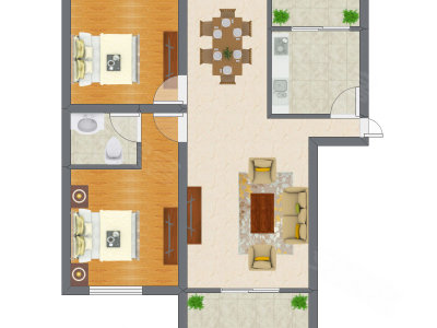 2室2厅 58.64平米户型图