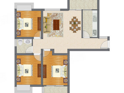 3室2厅 98.97平米户型图