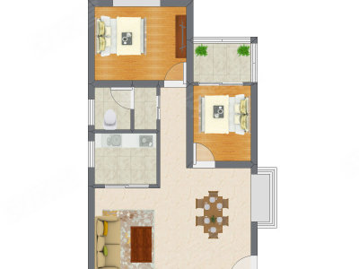 2室2厅 75.47平米户型图