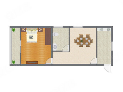 1室1厅 44.28平米户型图