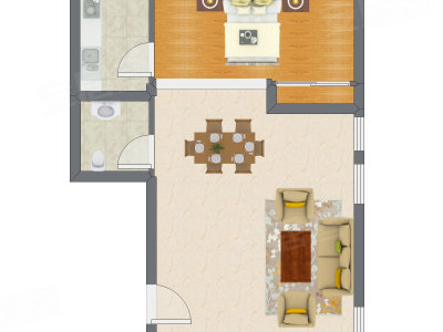 1室1厅 64.70平米户型图