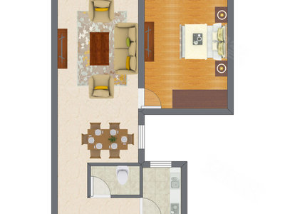 1室2厅 74.56平米户型图