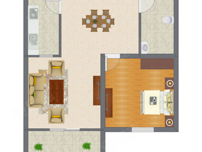 1室1厅 57.32平米户型图