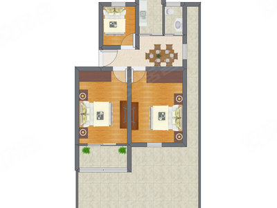 3室1厅 70.13平米