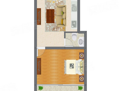 1室1厅 36.31平米户型图
