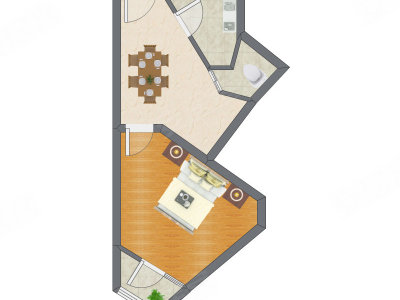 1室1厅 45.43平米户型图