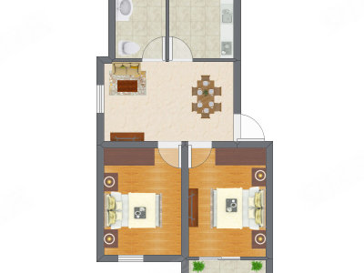2室2厅 42.41平米户型图