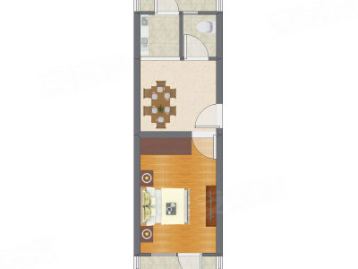 1室1厅 42.93平米户型图