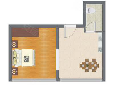 1室1厅 54.61平米户型图
