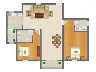 2室2厅 84.88平米户型图