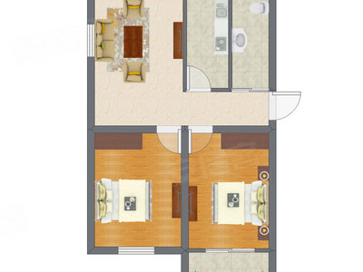 2室1厅 48.18平米户型图