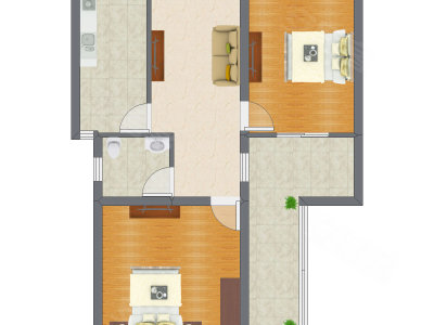 2室1厅 57.10平米户型图