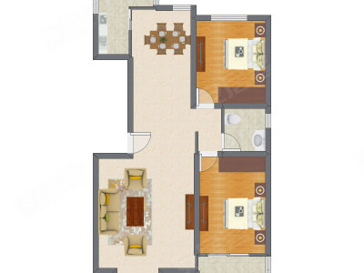 2室2厅 118.63平米户型图